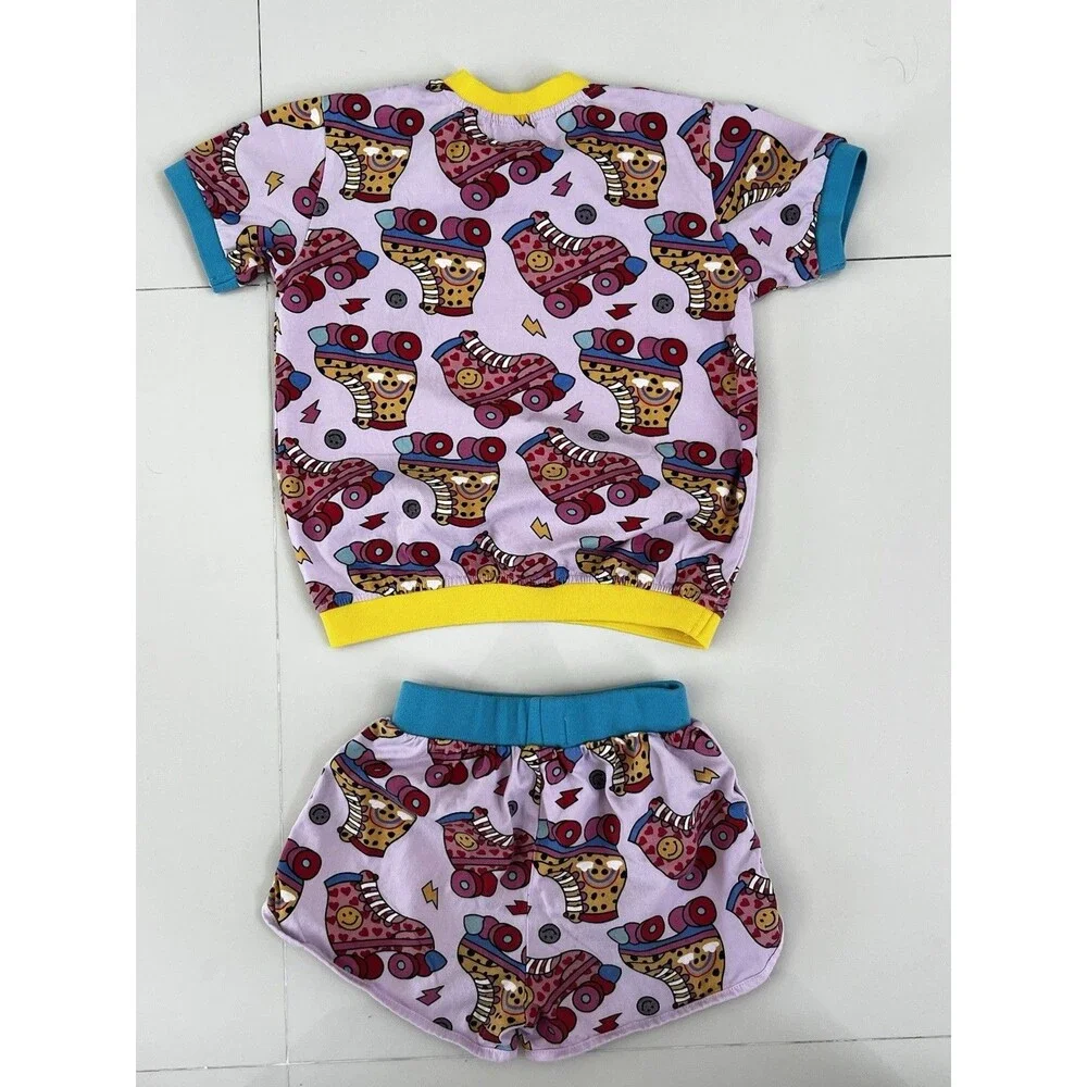 Lola + The Boys Roller Skate Print 2-Piece Tee Short Set Summer Cotton Outfit 8